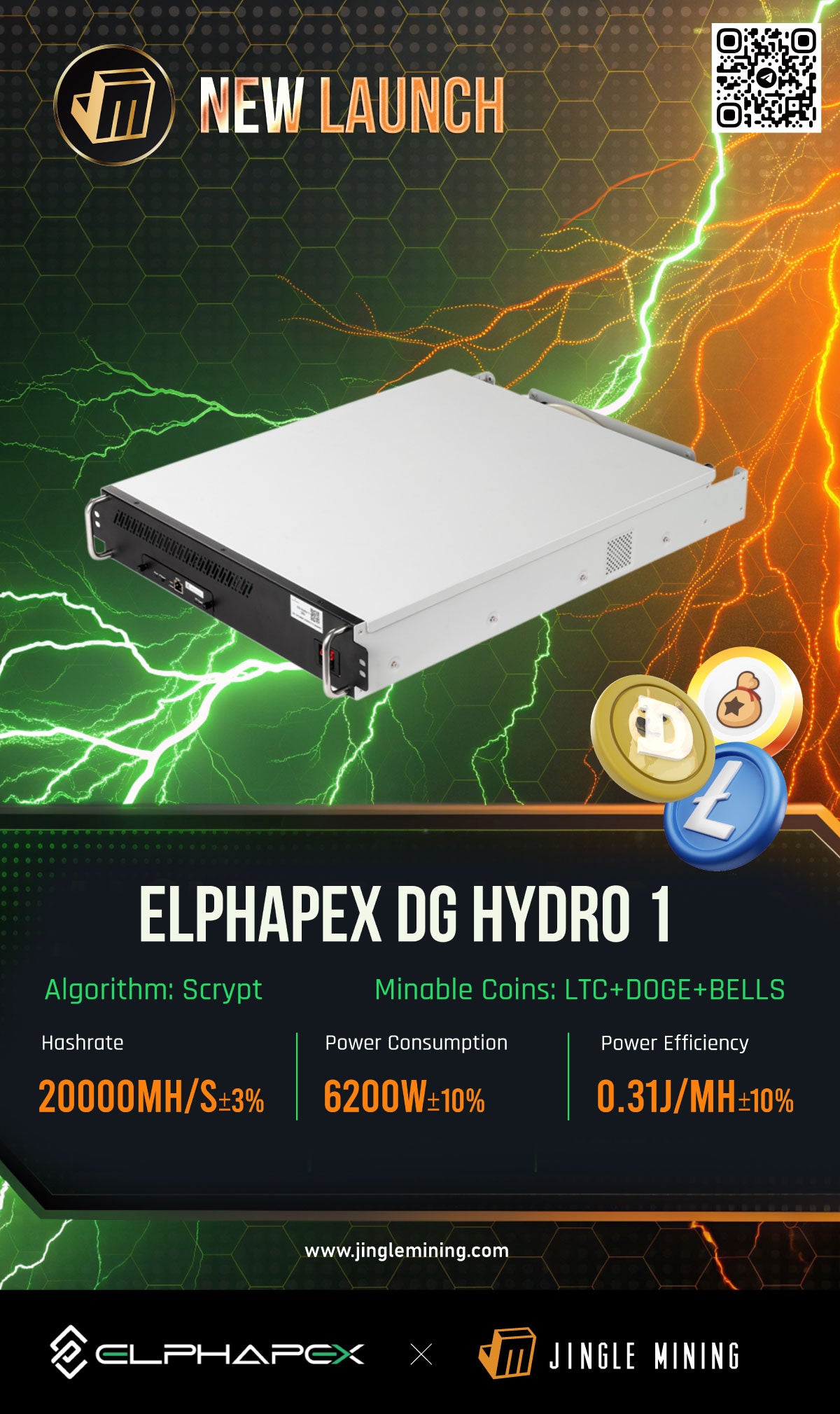 Elphapex Miner DG Hydro 1 20Gh/s 6200W Litcoin Dogecoin Bells Miner
