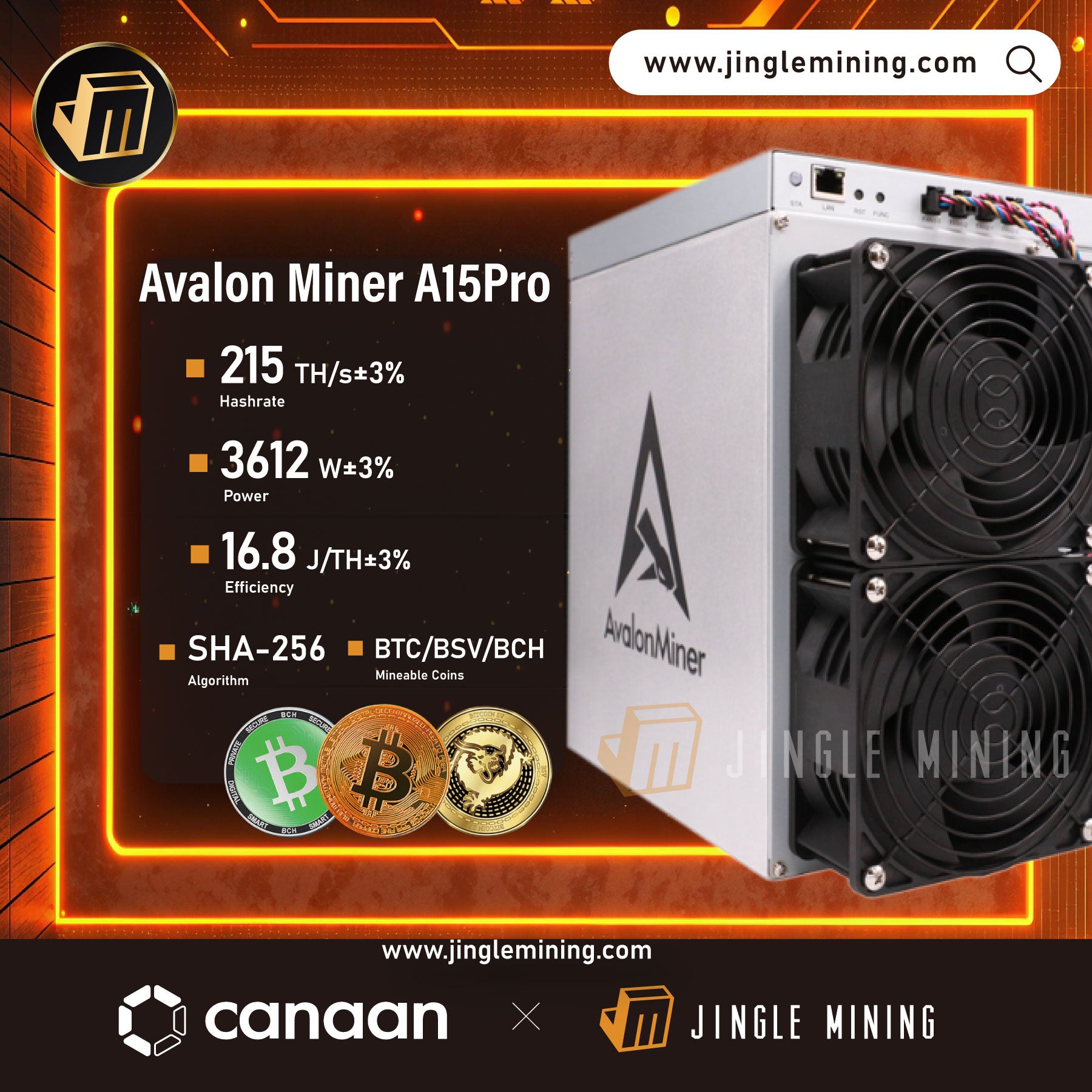Canaan Avalon Miner A15Pro ( 215T / 218T / 221T ) BTC Mining Machine