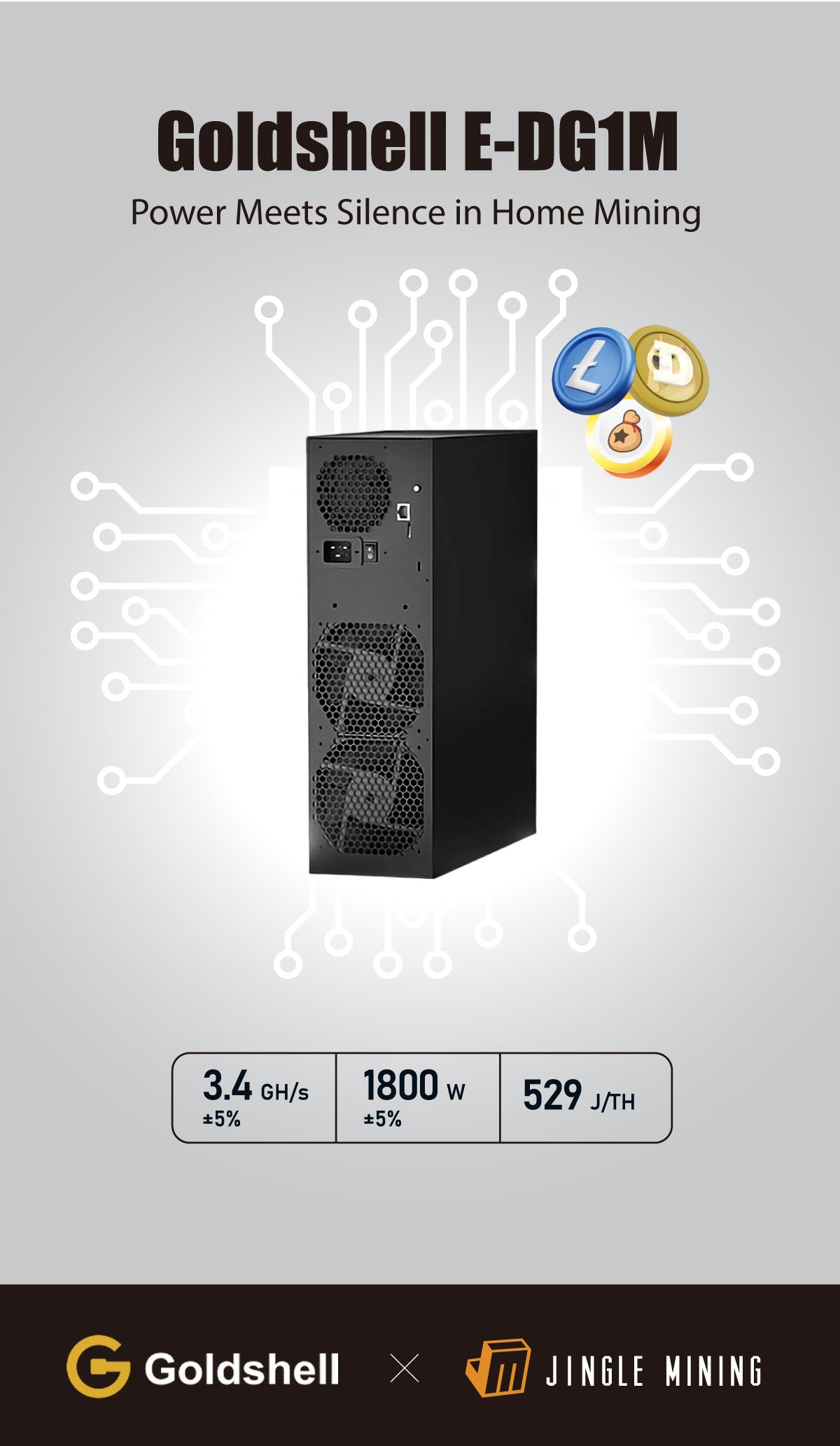 Goldshell E-DG1M 3400M 1800W LTC Doge Bells Miner