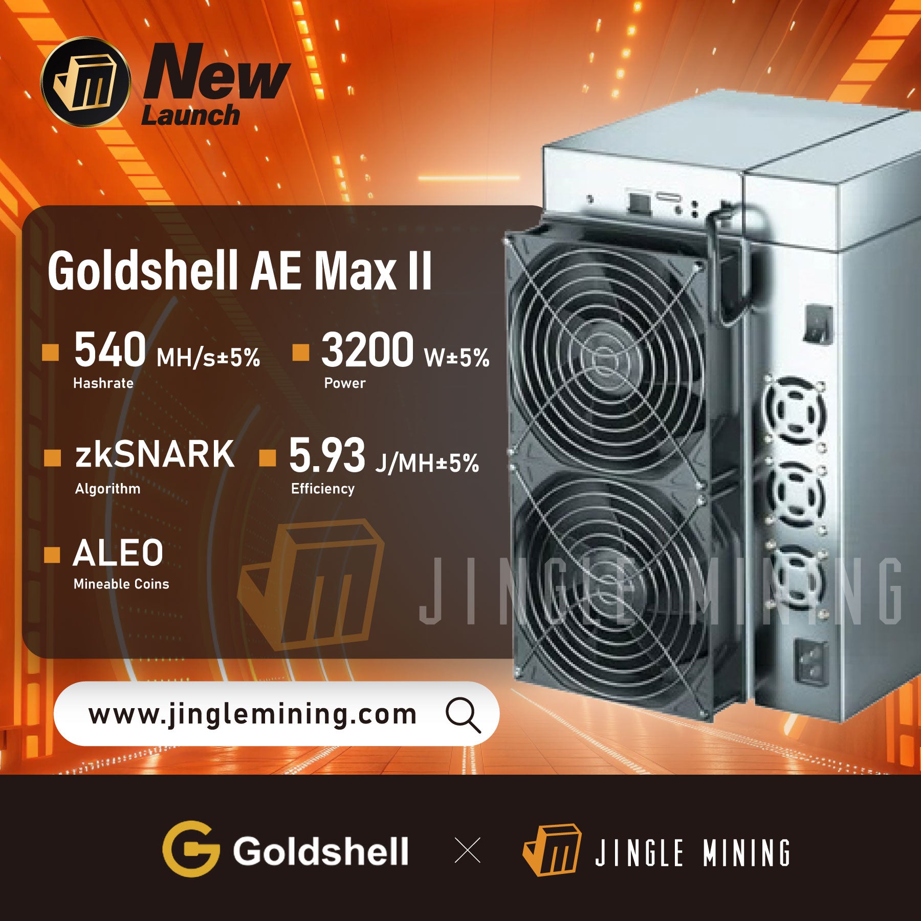 【NEW Release】Goldshell AE Max II 540MH ALEO Miner