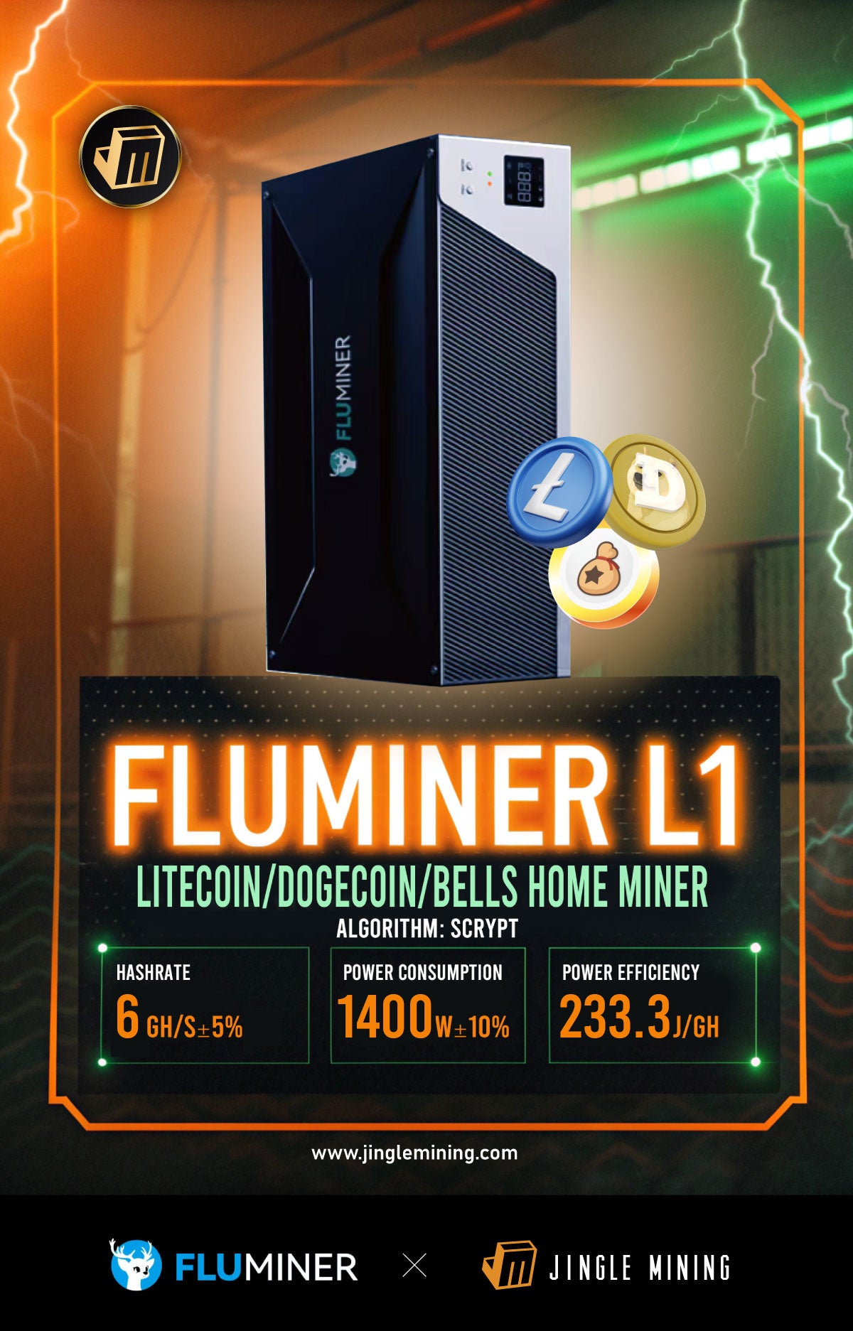 Fluminer L1 - High throughput Server( LTC, DOGE / 6Gh)